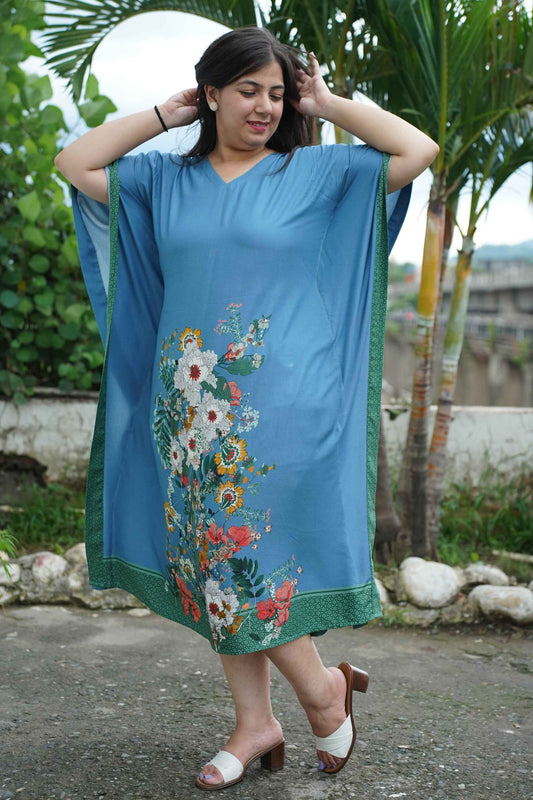 Breezy Blue Floral Rayon Kaftan