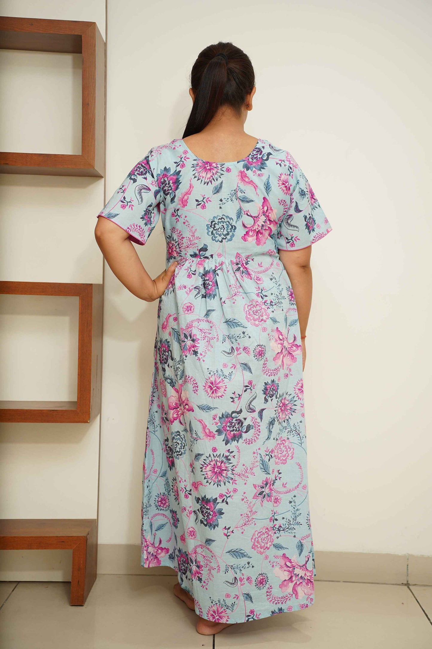 Sky Floral Cotton Night Gown
