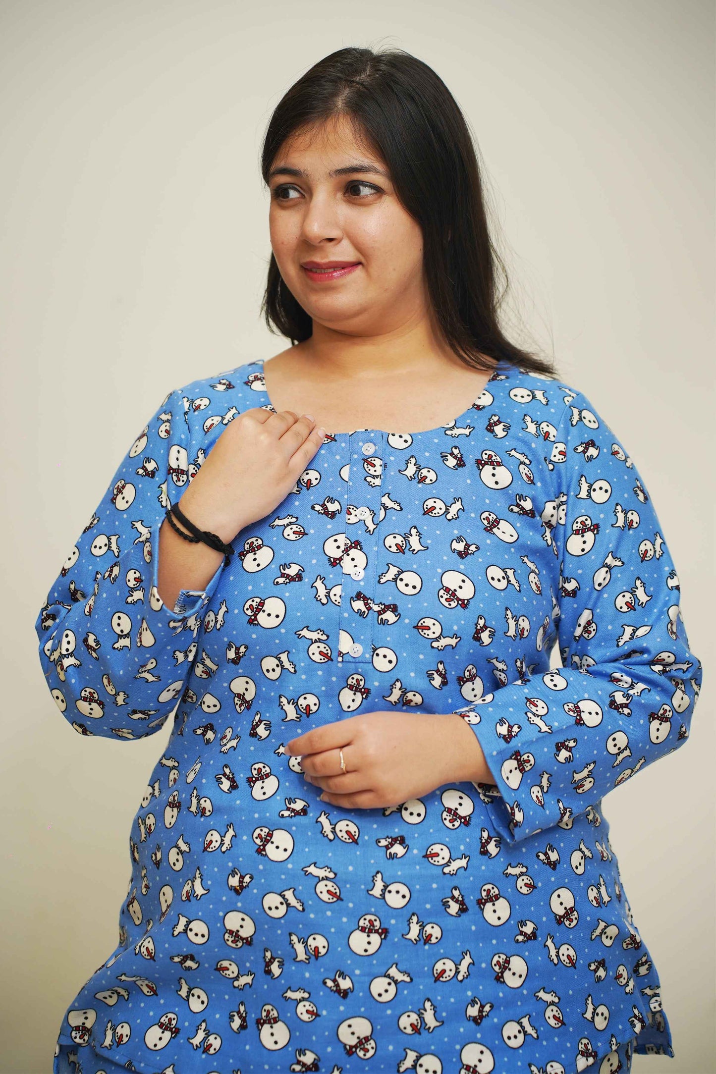 Cozy Snowman Woollen Night Suit