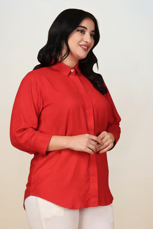 Buy Plus Size Crimson Red Solid Rayon Shirt At Apella | Sizes XS to 10 XL | India | Free Delivery | Customized