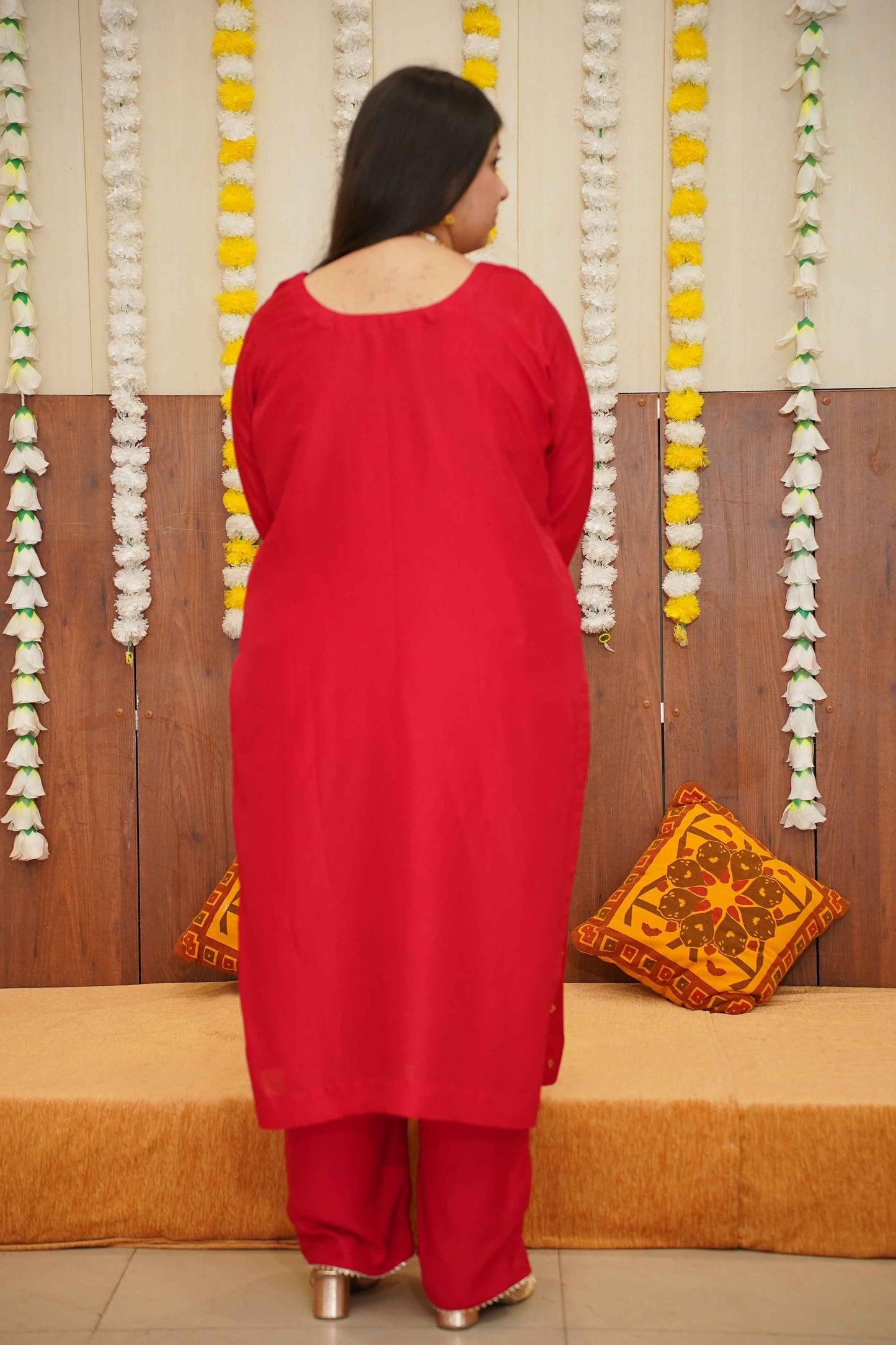 Deep Red Rose Jacquard Suit Set