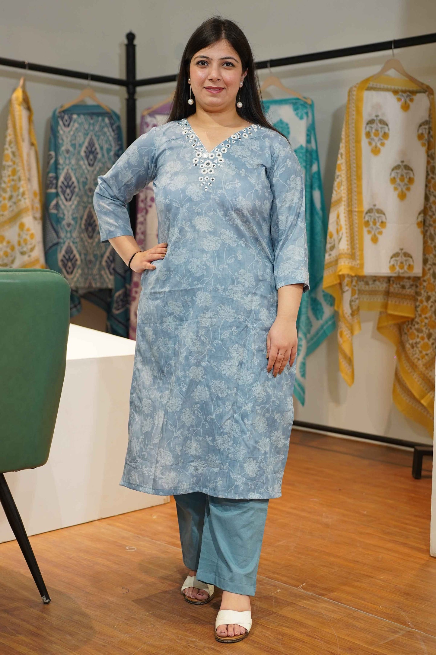 Dusty Blue Mirrored Cotton Suit