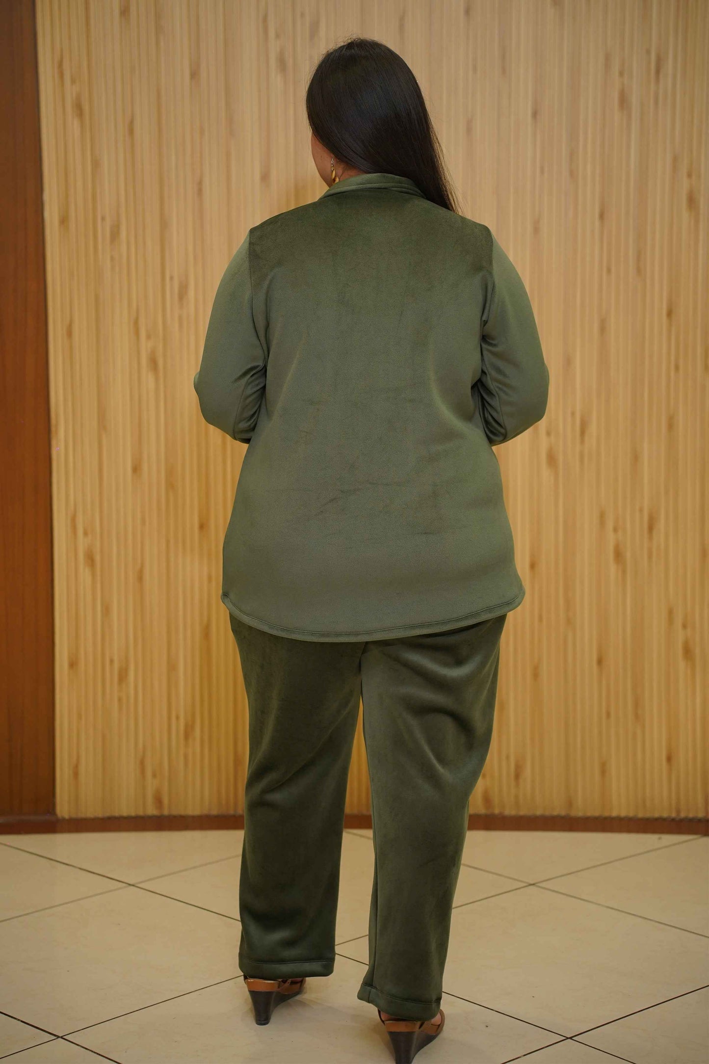 Earthy Olive Velvet Co-ord Set