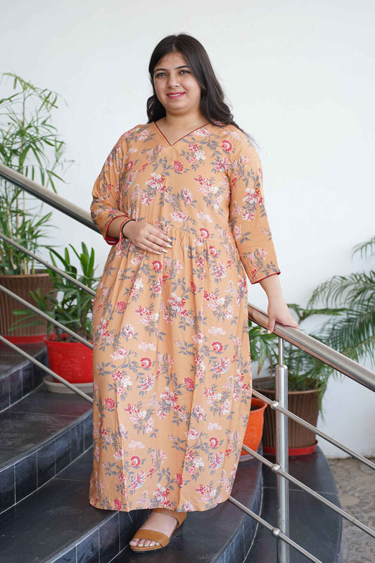 Fawn Printed Rayon Maternity Dress