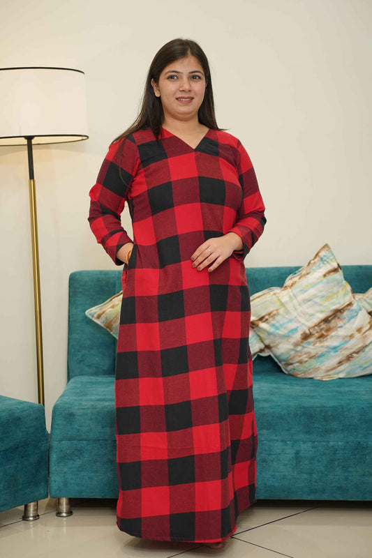 Fiery Plaid Woollen Night Gown