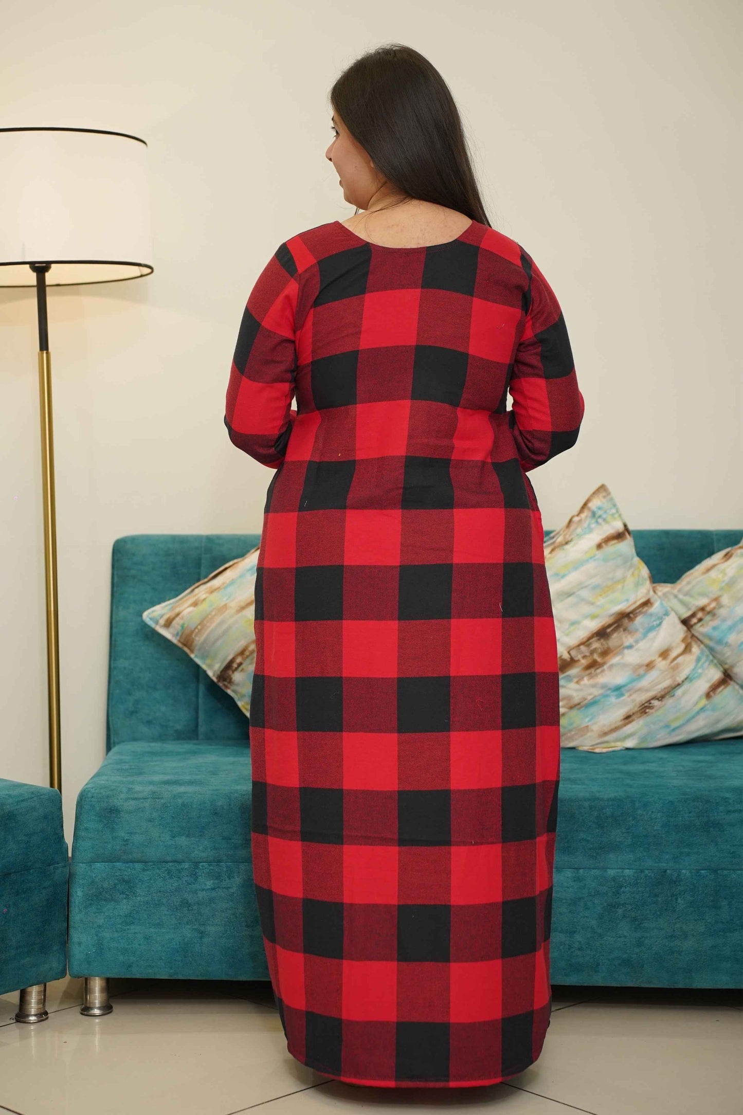 Fiery Plaid Woollen Night Gown
