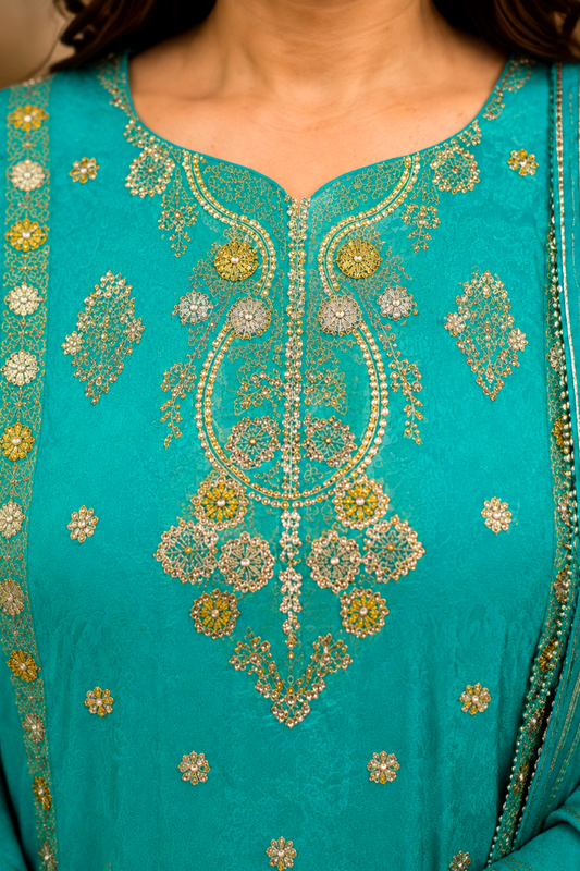 Dreamy Firozi Fancy Skirt Suit