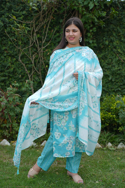 Firozi Floral Sequined Suit Set