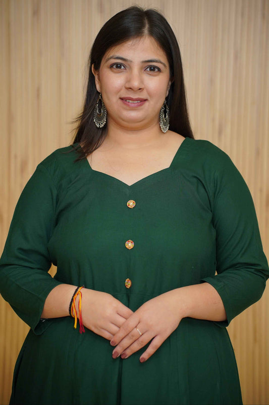 Forest Green Rayon Anarkali Set