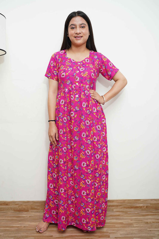 Fuchsia Floral Rayon Night Gown