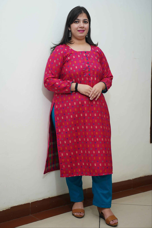 Fushcia Fusion Woollen Kurta Set