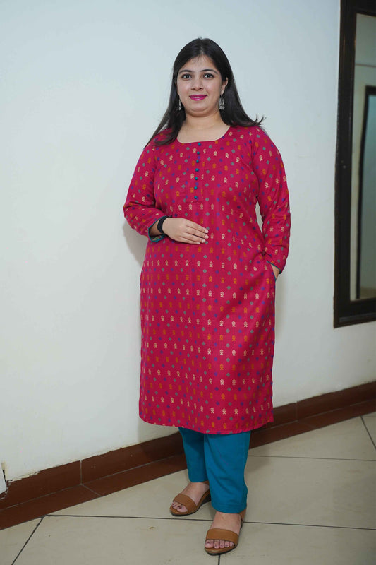 Fushcia Fusion Woollen Kurta