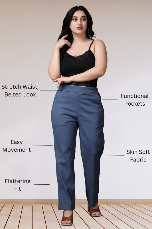Buy Plus Size Dark Grey Lycra Slub Pants At Apella | Sizes XS to 10 XL | India | Free Delivery | Customized