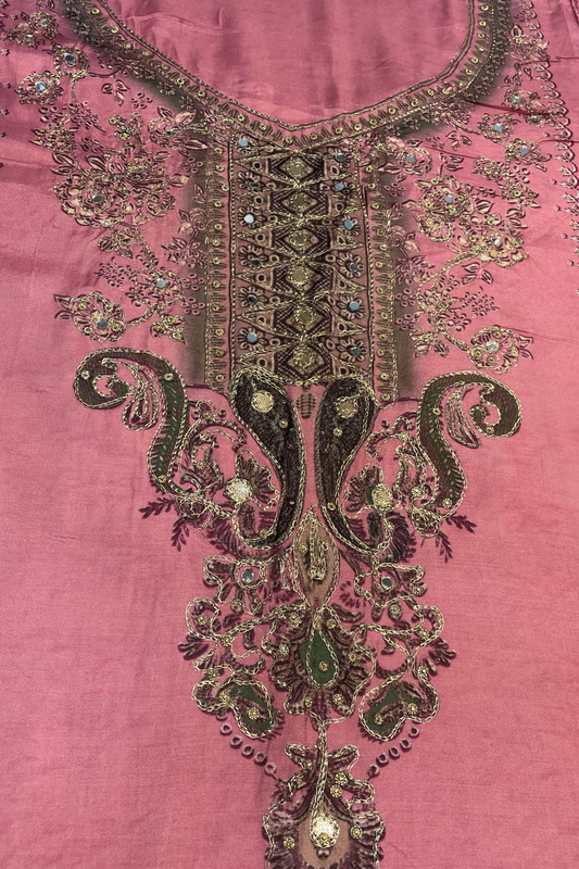 Gulnoor Karachi Muslin Dress Material with Aari Work