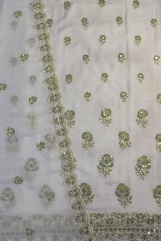 Ivory Lime Pure Georgette Suit with Handwork