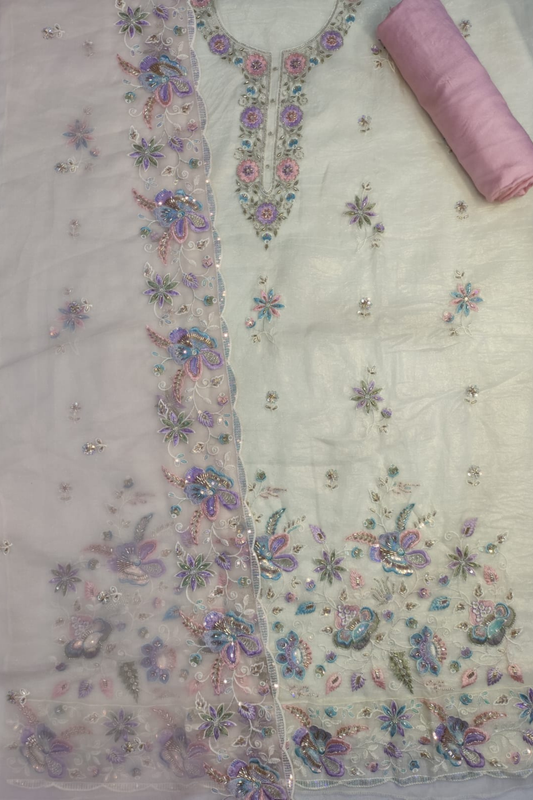 Ivory Pink Tissue Shimmer Suit with Handwork