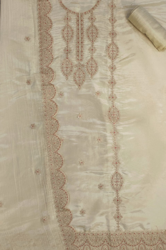 Ivory Silk Shimmer Dress Material