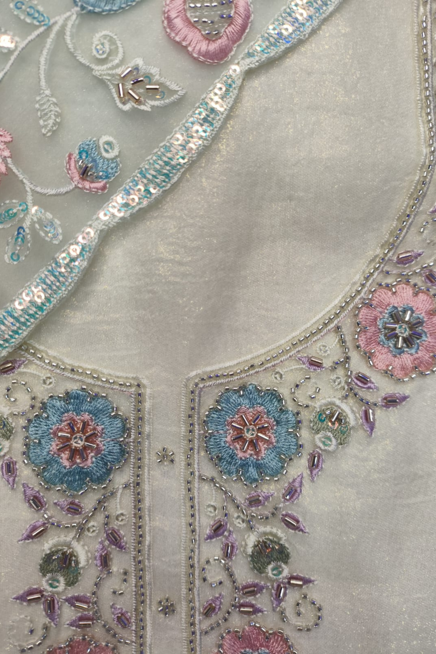 Ivory Sky Tissue Shimmer Suit with Handwork