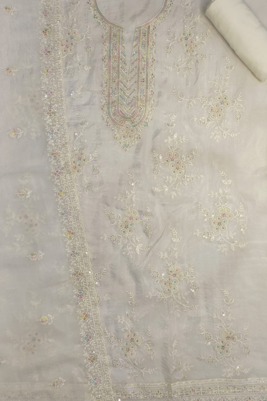 Ivory Tissue Shimmer Suit with Swarovski Work