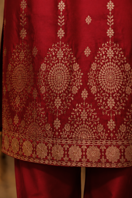 Lavanya Maroon Jacquard Silk Suit