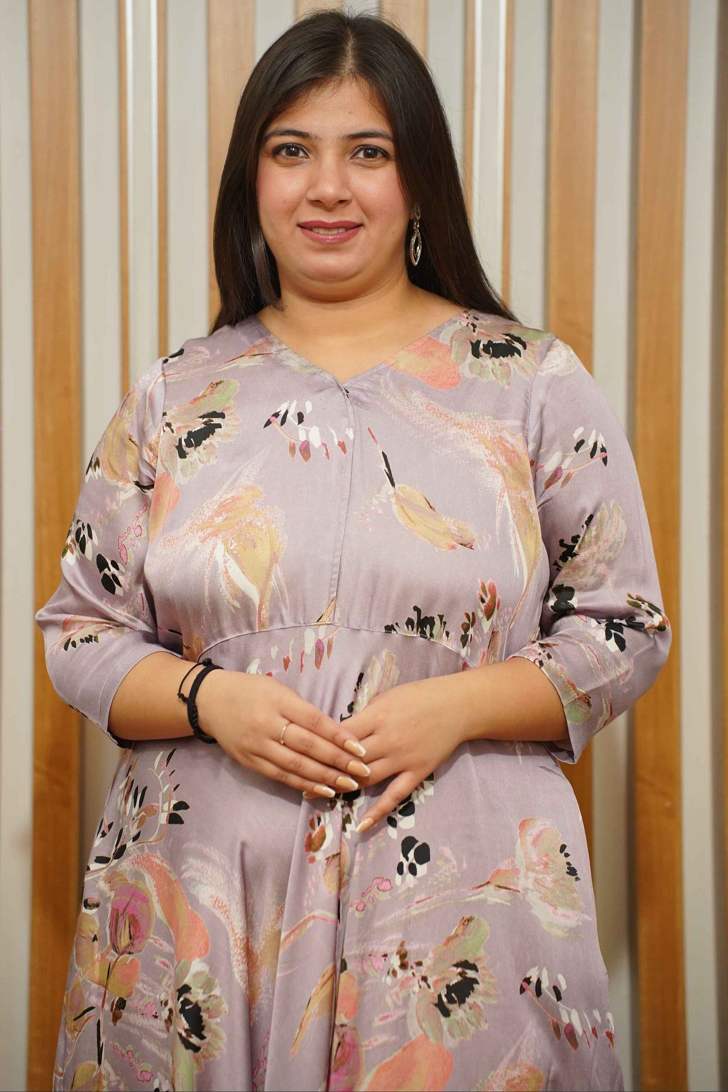 Lilac Lustre Floral Calf Dress