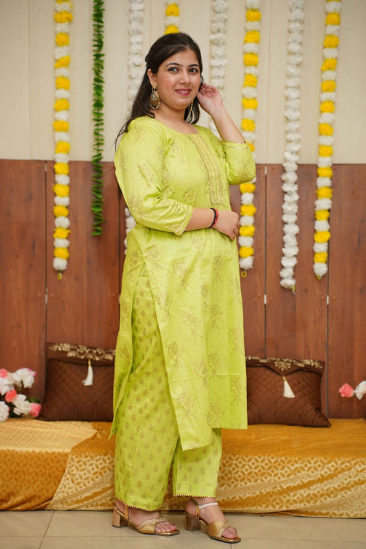 Lime Foiled Co-ord Suit Set