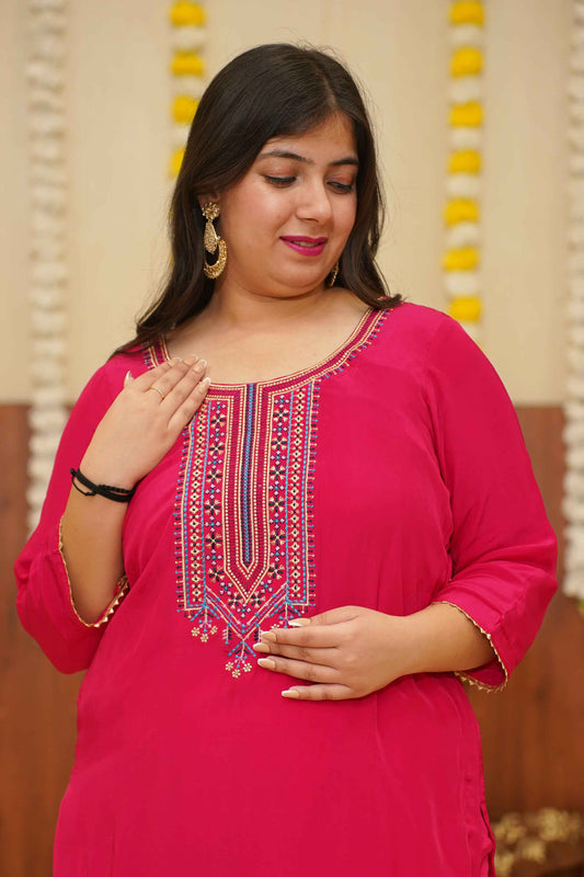 Vibrant Magenta Silk Suit Set