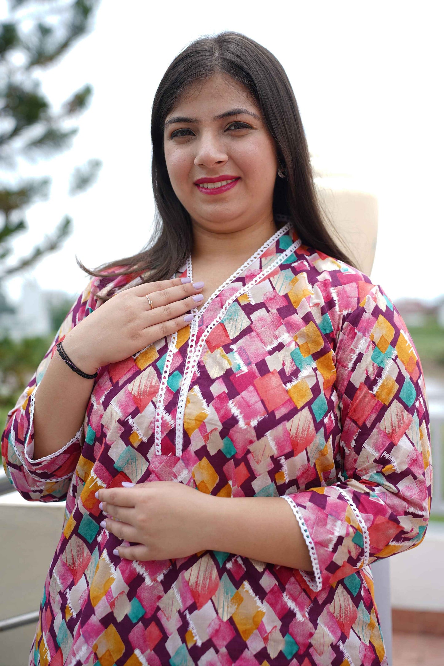 Pink Geometric Mul Co-ord Set