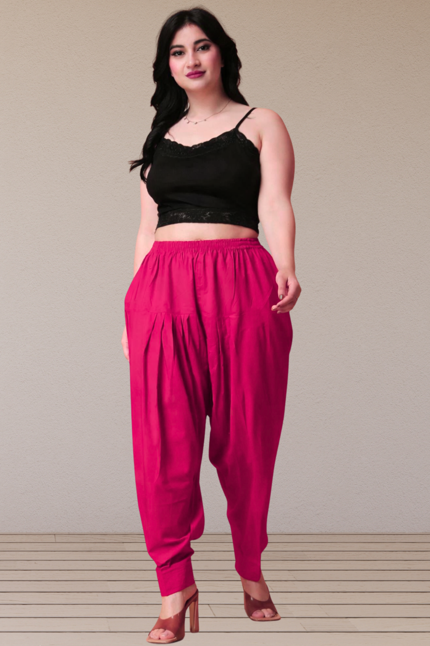 Magenta Pleated Cotton Salwar