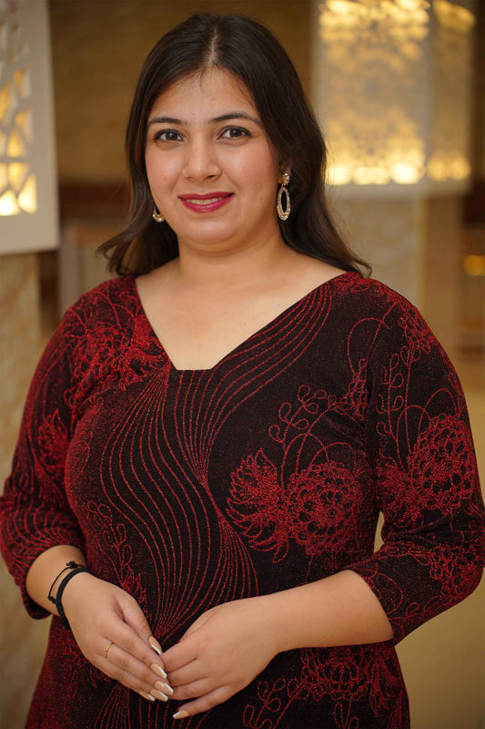 Crimson Dusk Cocktail Calf Dress