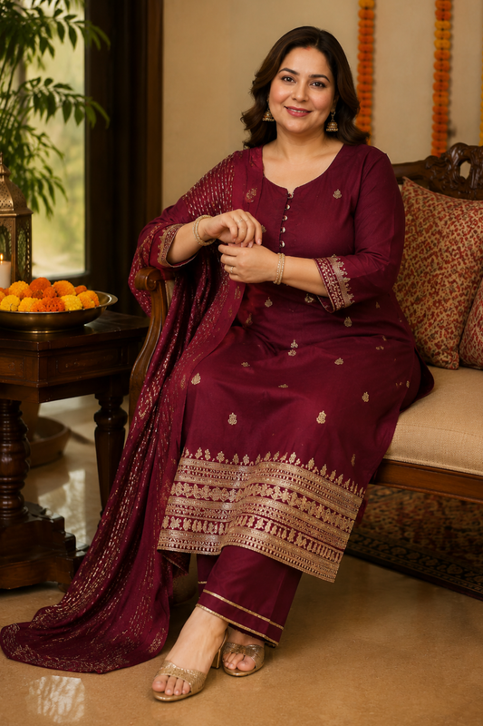 Mastaani Maroon Embroidered Fancy Suit