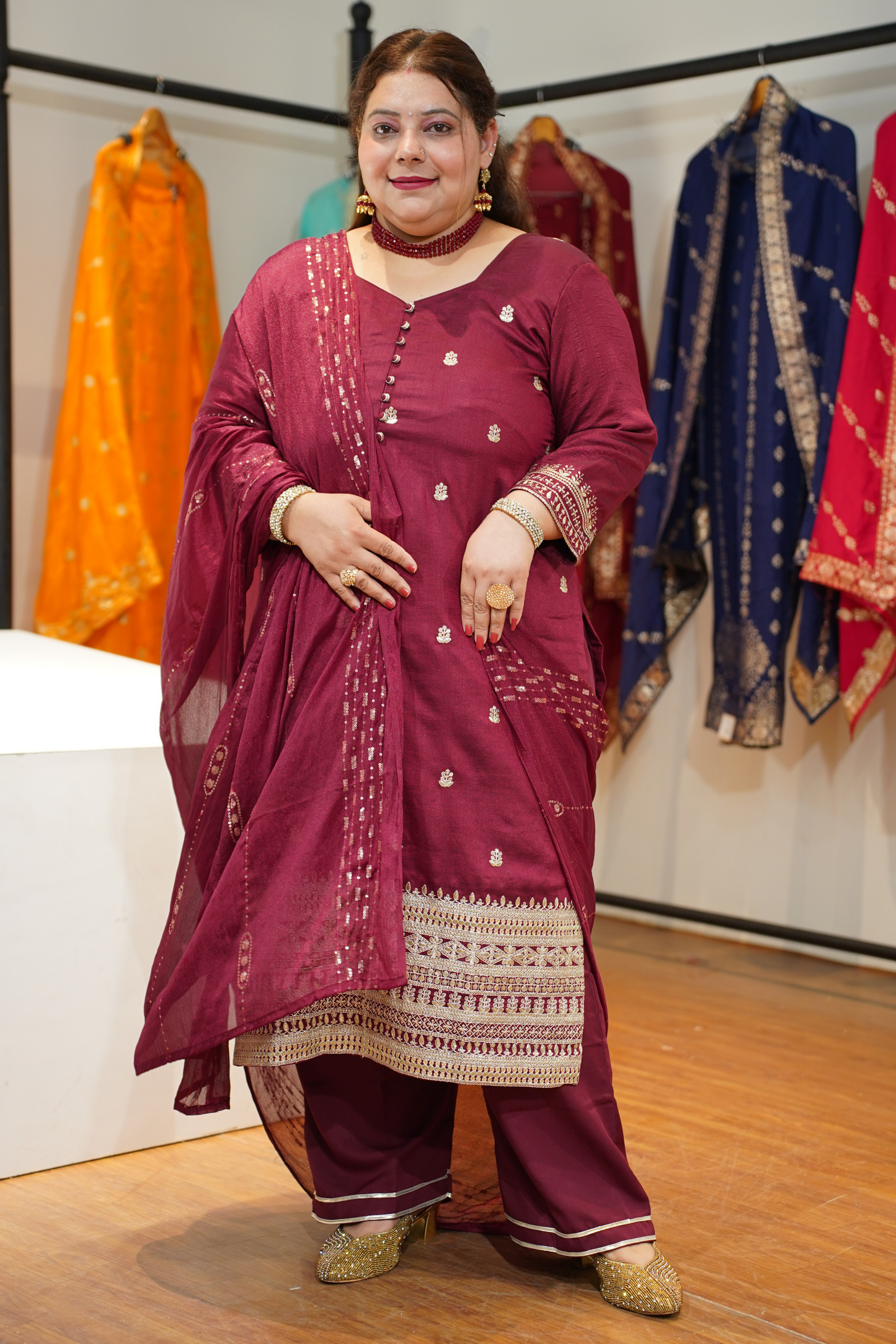 Mastaani Maroon Embroidered Fancy Suit