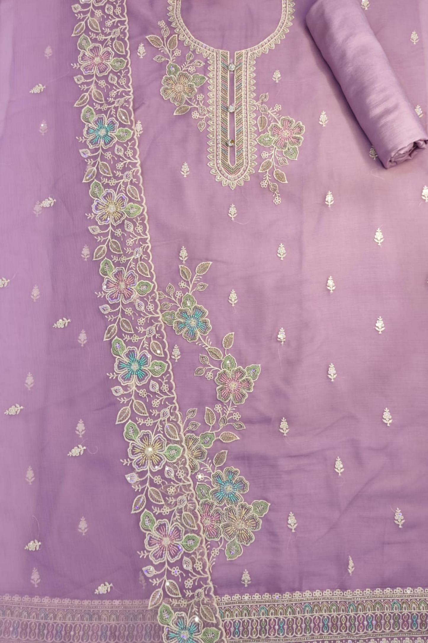 Mauve Crushed Organza Suit with Handwork