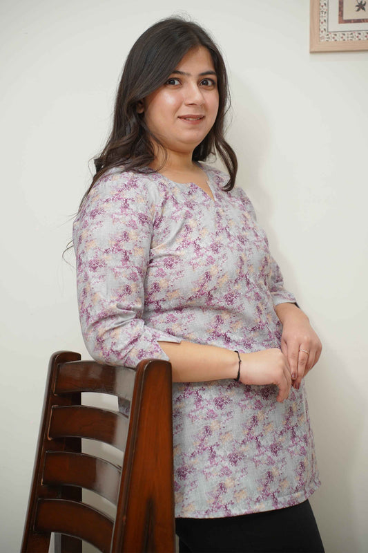 Smoky Lavender Printed Short Kurta