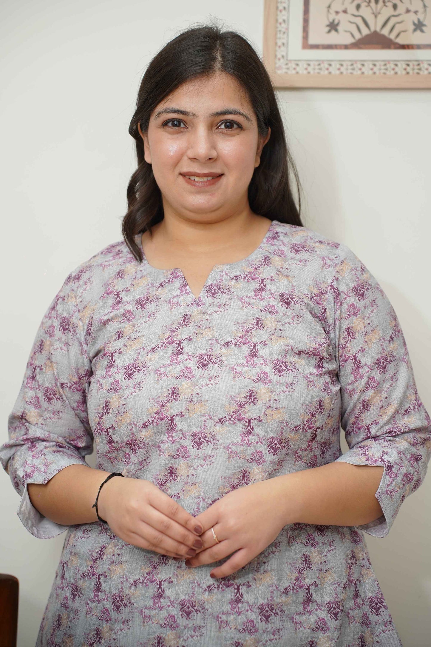 Smoky Lavender Printed Short Kurta