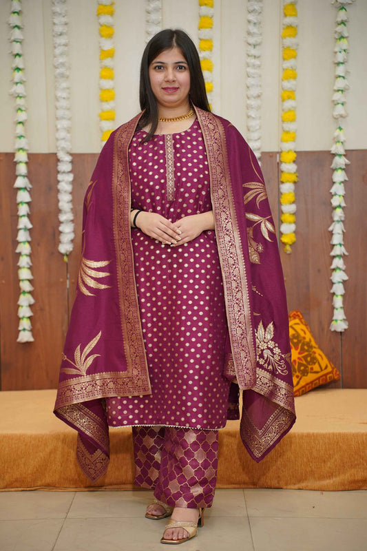 Merlot Wine Jacquard Pant Suit