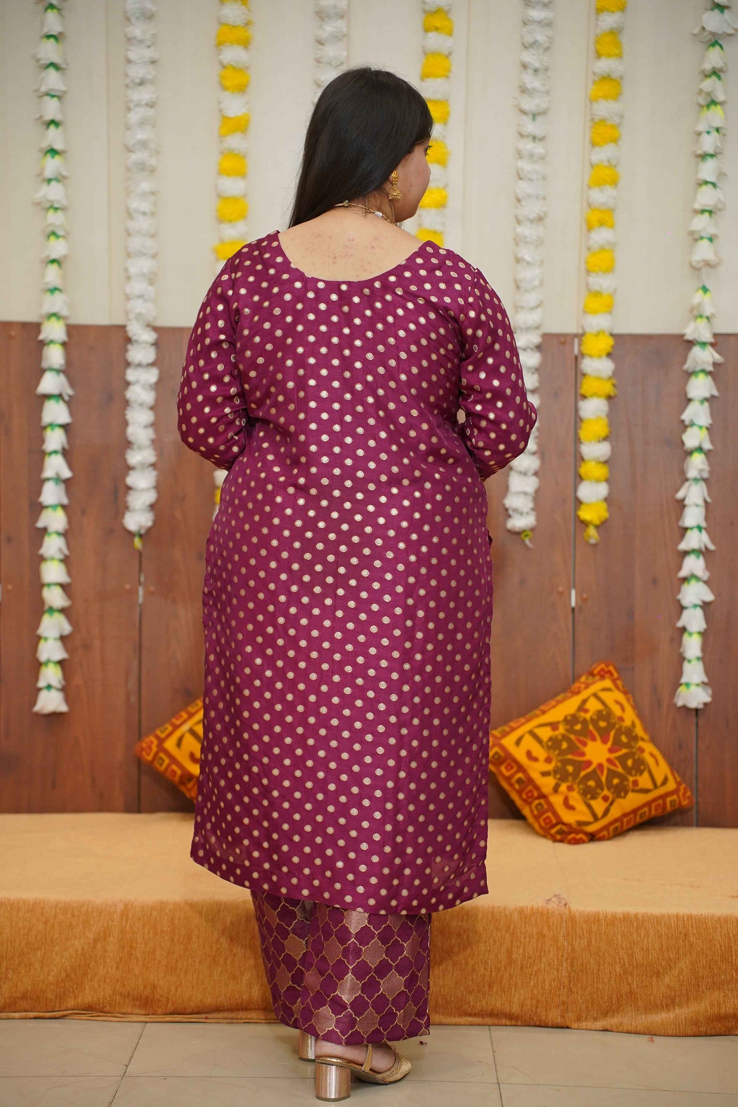 Merlot Wine Jacquard Pant Suit