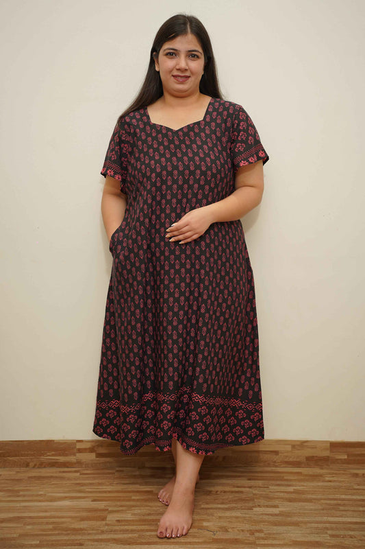 Midnight Blooms Rayon Night Gown