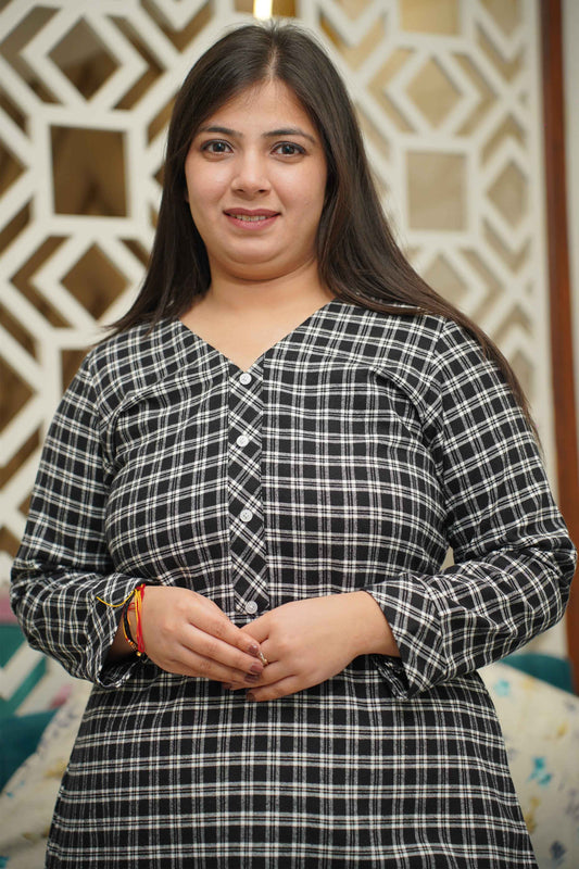 Midnight Grids Woollen Night Suit