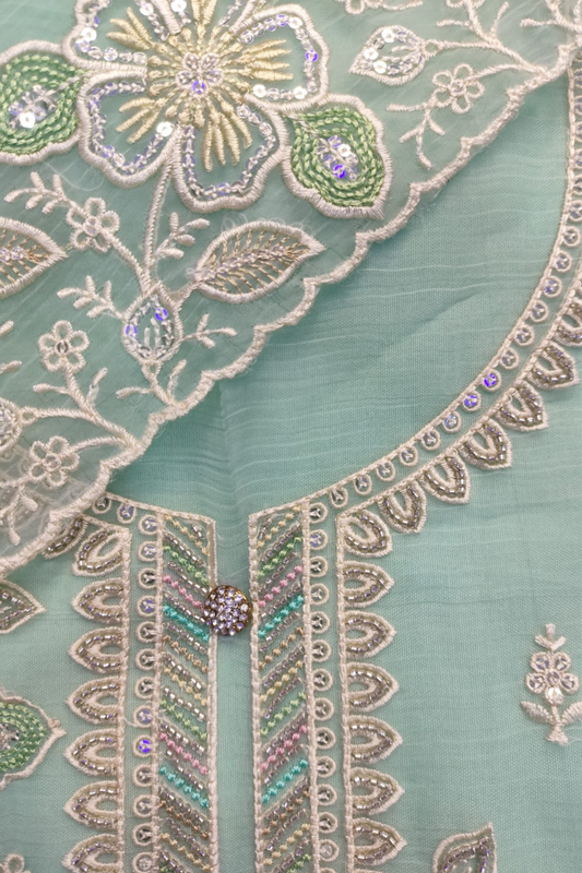 Mint Crushed Organza Suit with Handwork