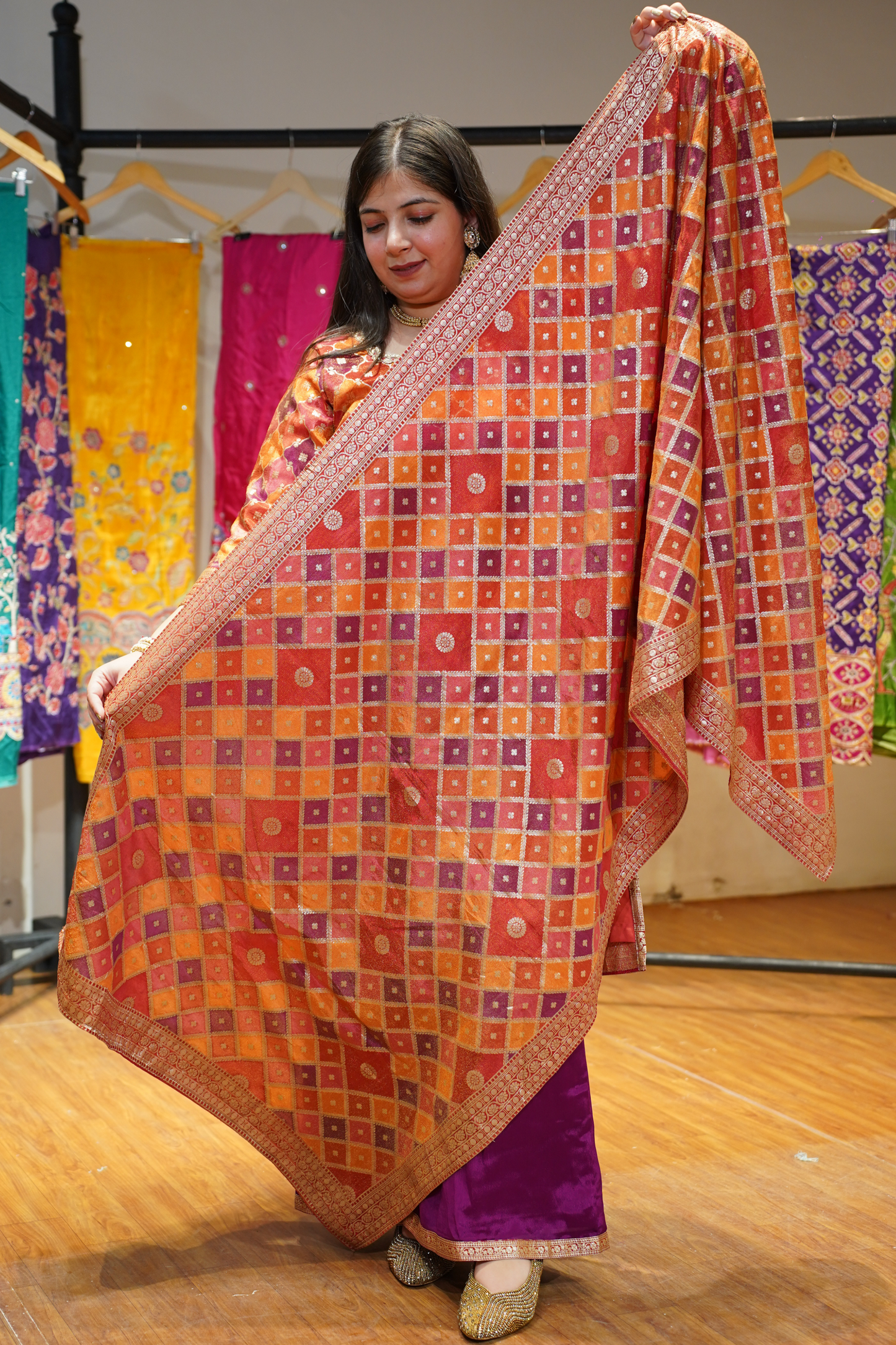 Mrunal Wine Suit Set in Jacquard Silk