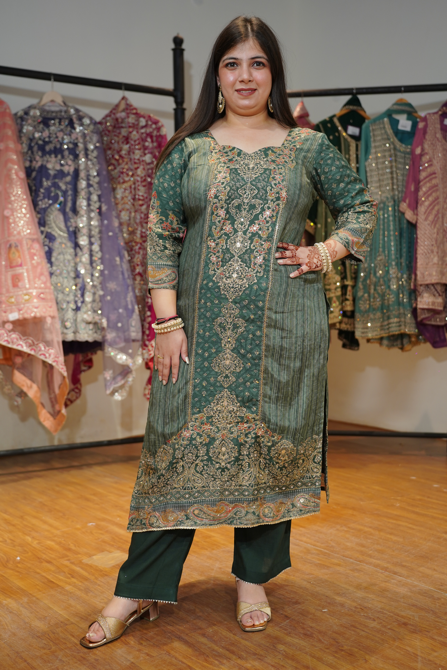 Nehrin Karachi Muslin Suit with Aari Work