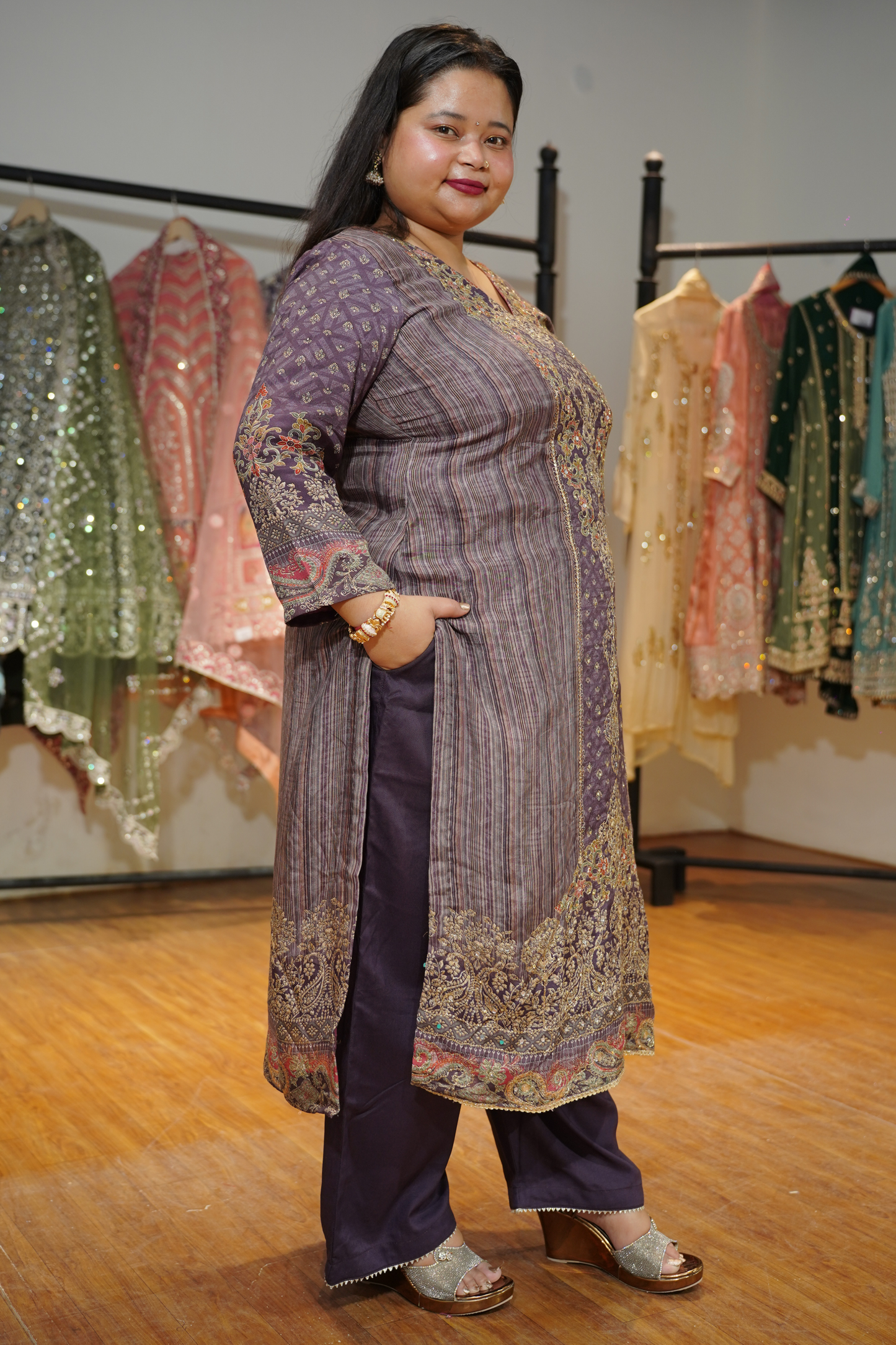 Aabroo Karachi Muslin Suit with Aari Work