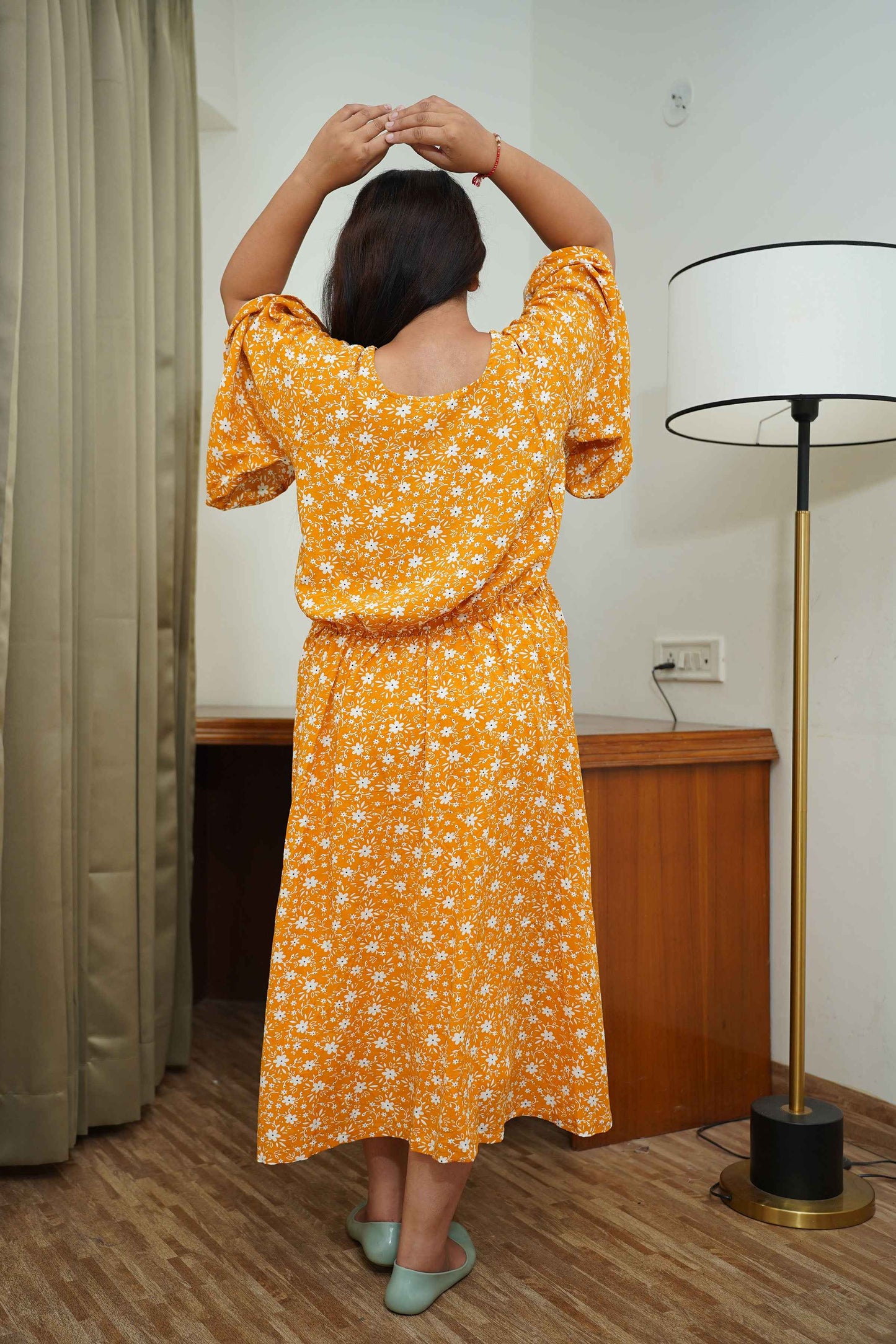 Mustard Floral Rayon Maternity Dress
