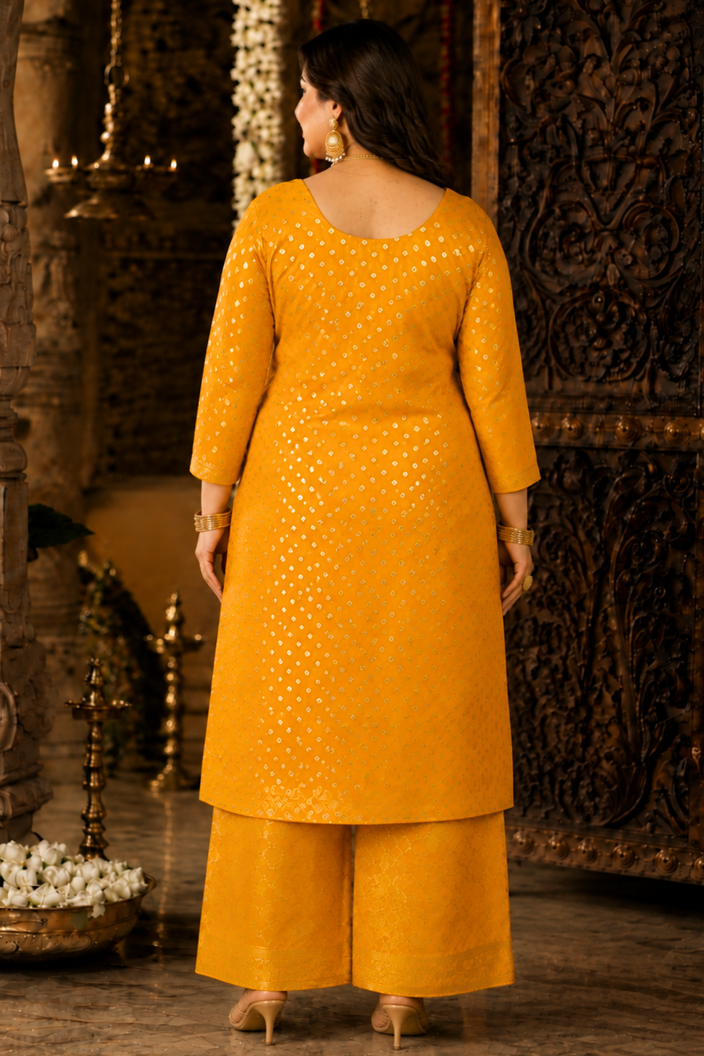 Mustard Gold Jacquard Pant Suit