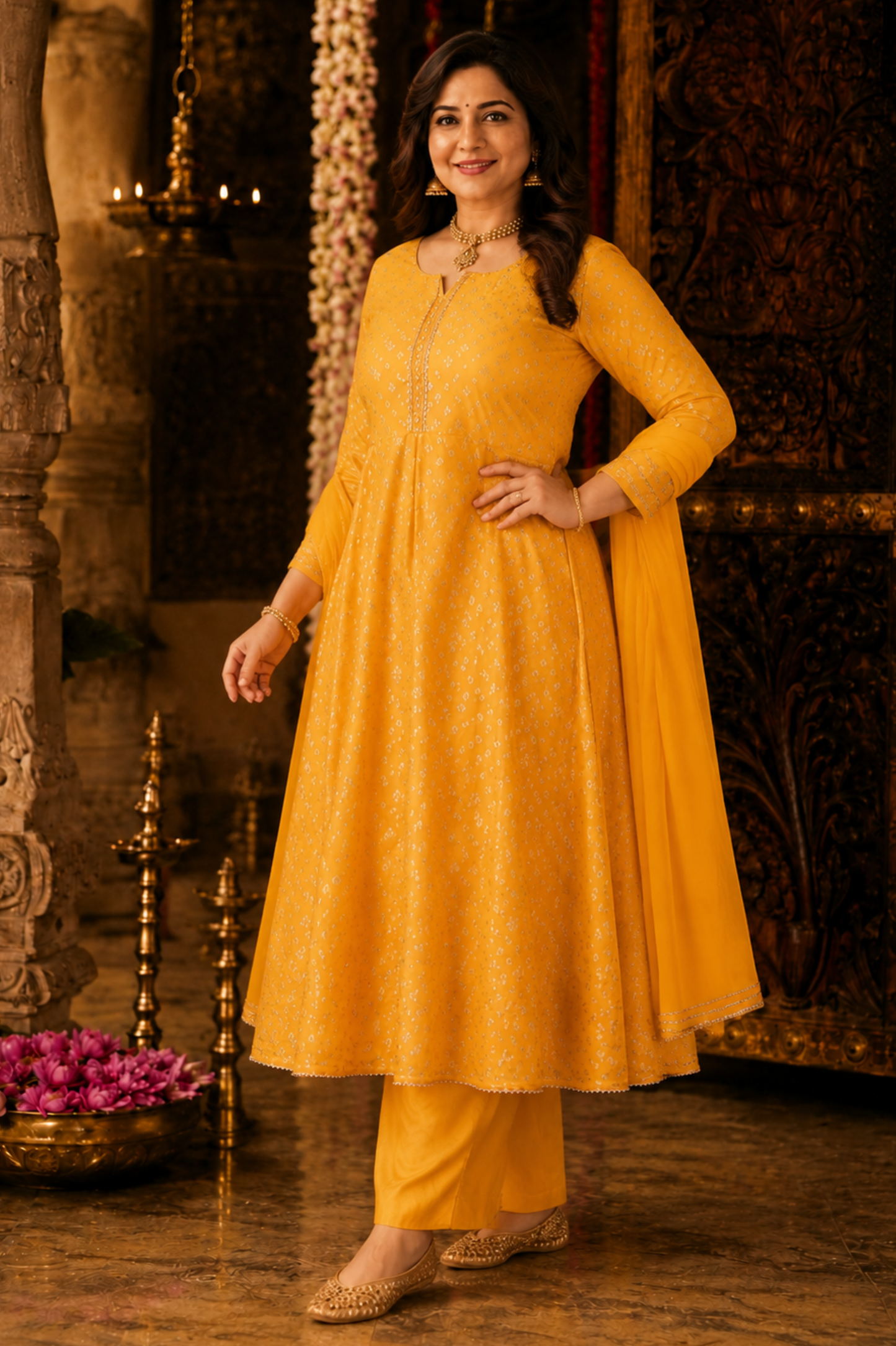 Sunny Gold Jacquard Anarkali Set