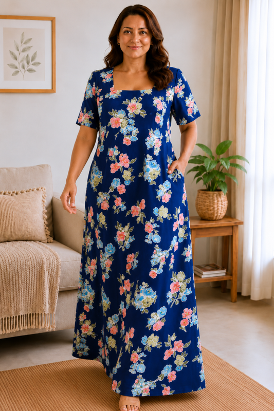 Blue Bouquet Rayon Night Gown