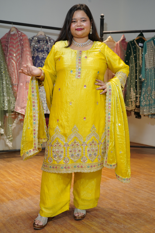 Noor Pallav Suit Set With Zari & Thread Embroidery