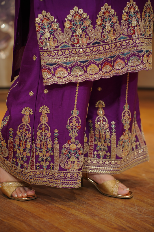 Noorvi Saaj Zari Embroidered Suit With Flared Pants