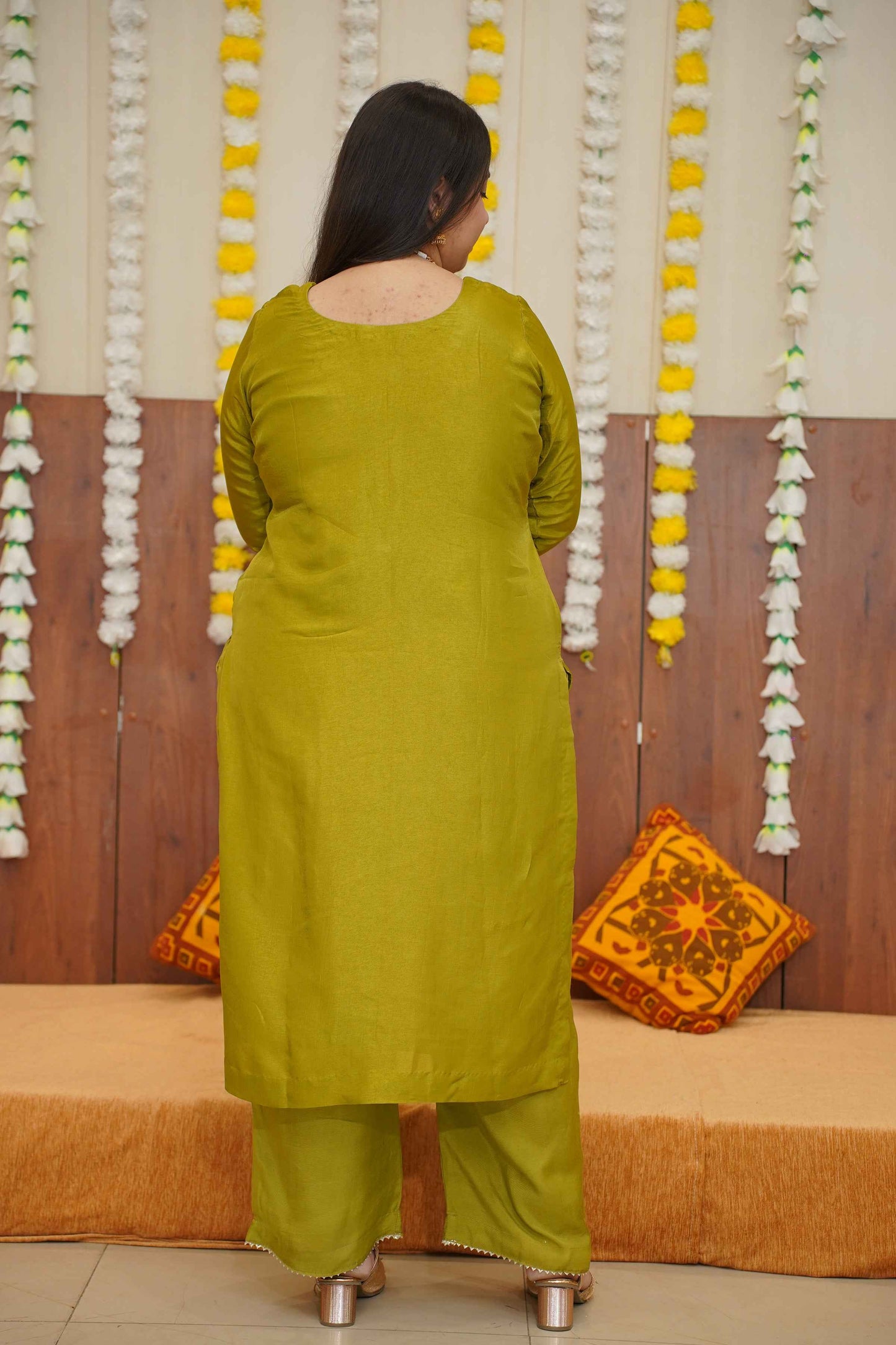 Olive Gold Jacquard Suit Set